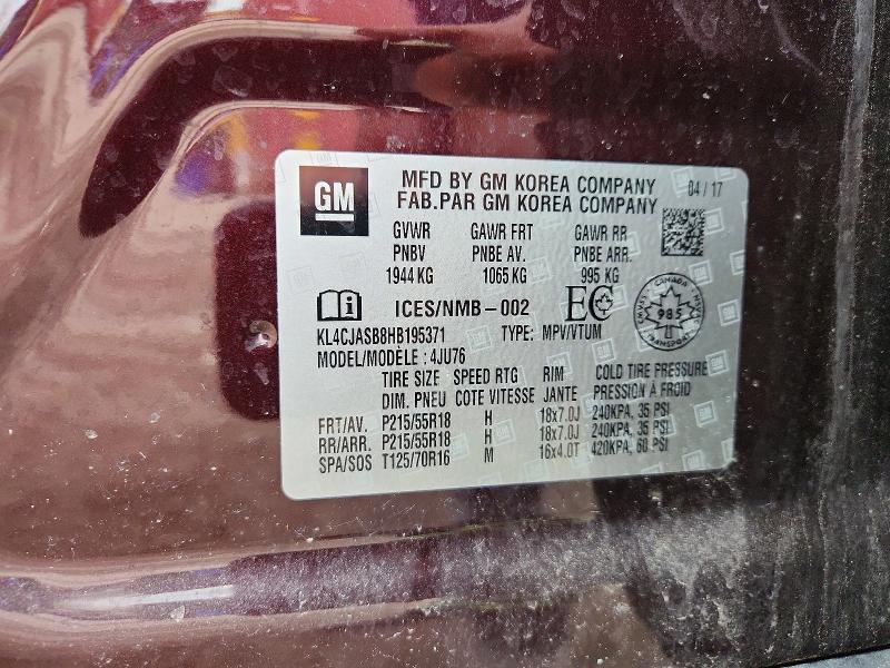Продажа на аукционе авто 2017 Buick Encore, vin: KL4CJASB8HB195371, номер лота: 58877106