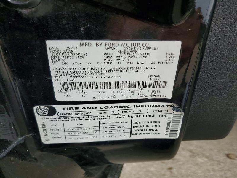 2014 Ford F150 მანქანა იყიდება აუქციონზე, vin: 1FTFW1ETXEFA90179, აუქციონის ნომერი: 58626086