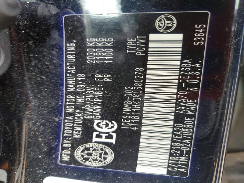 Продажа на аукционе авто 2019 Toyota Camry, vin: 4T1B11HK0KU680278, номер лота: 57038246