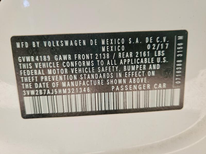 Aukcja sprzedaży 2017 Volkswagen Jetta, vin: 3VW2B7AJ5HM321346, numer aukcji: 58058346