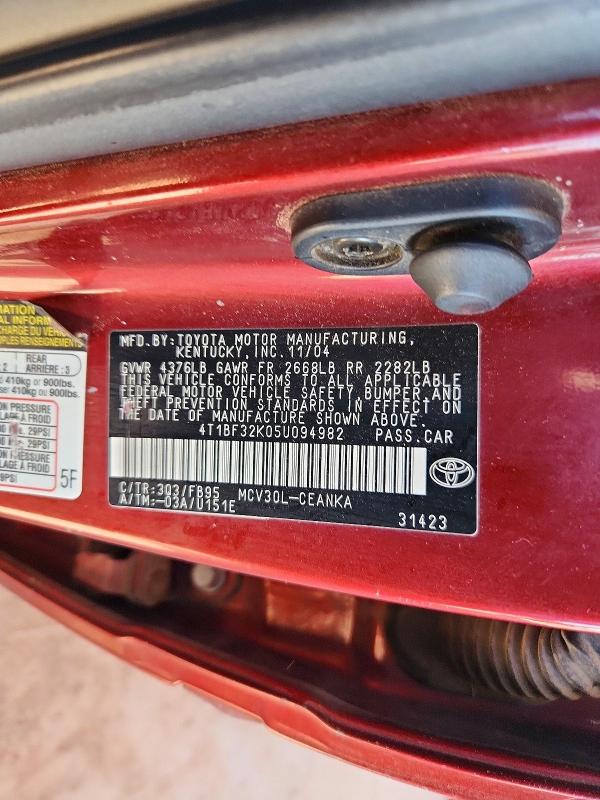 Aukcja sprzedaży 2005 Toyota Camry, vin: 4T1BF32K05U094982, numer aukcji: 54528426