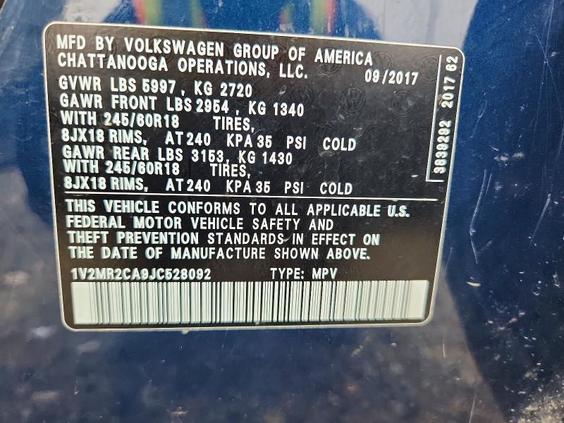 Aukcja sprzedaży 2018 Volkswagen Atlas, vin: 1V2MR2CA9JC528092, numer aukcji: 55535306