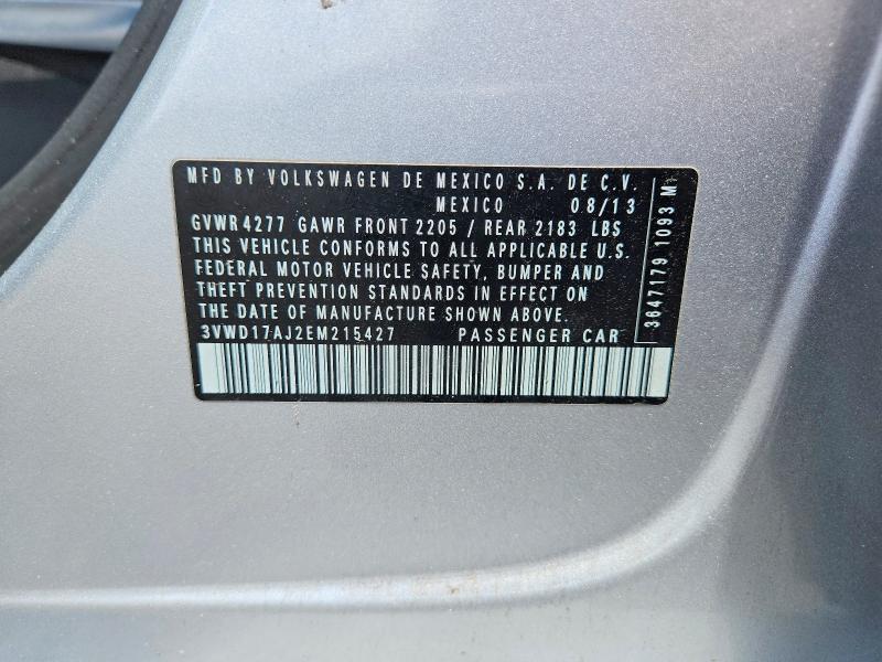 2014 Volkswagen Jetta მანქანა იყიდება აუქციონზე, vin: 3VWD17AJ2EM215427, აუქციონის ნომერი: 56870186