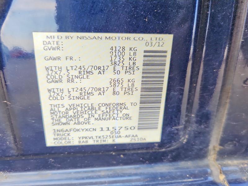 Продажа на аукционе авто 2012 Nissan Nv, vin: 1N6AF0KYXCN115750, номер лота: 58986196