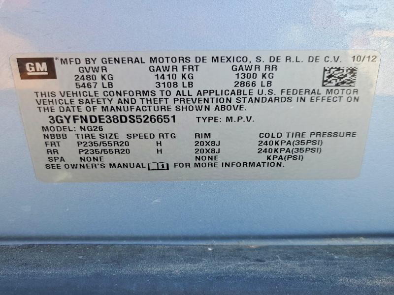 56048726 :رقم المزاد ، 3GYFNDE38DS526651 vin ، 2013 Cadillac Srx مزاد بيع