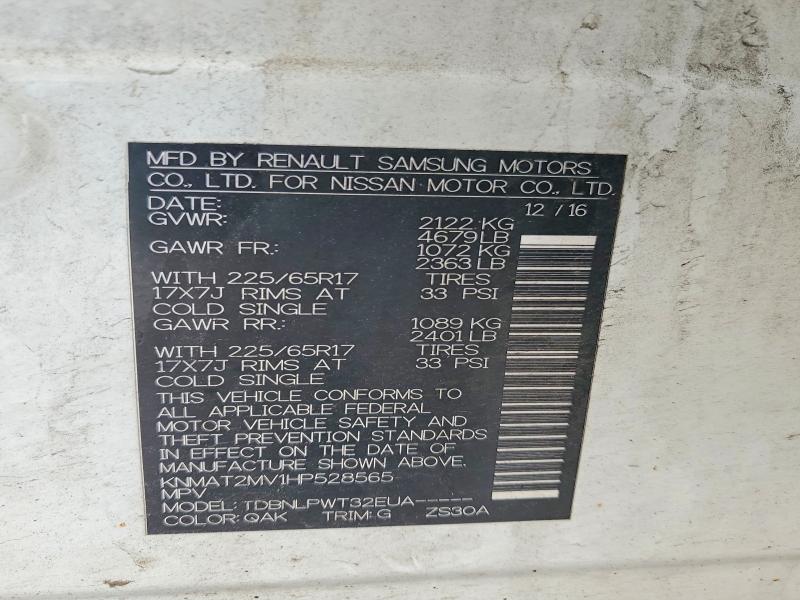 2017 Nissan Rogue მანქანა იყიდება აუქციონზე, vin: KNMAT2MV1HP528565, აუქციონის ნომერი: 59080246