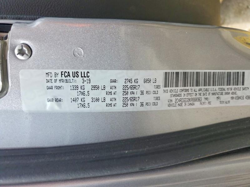 2019 Dodge Grand Caravan მანქანა იყიდება აუქციონზე, vin: 2C4RDGEG9KR660363, აუქციონის ნომერი: 58108386