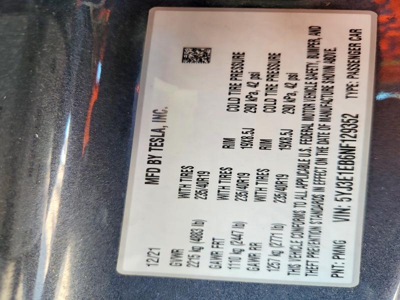 Продажа на аукционе авто 2022 Tesla Model 3, vin: 5YJ3E1EB6NF129352, номер лота: 56177486