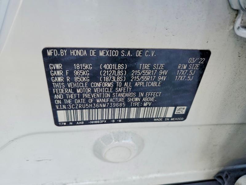 57273616 :رقم المزاد ، 3CZRU5H36NM739685 vin ، 2022 Honda Hr-v مزاد بيع