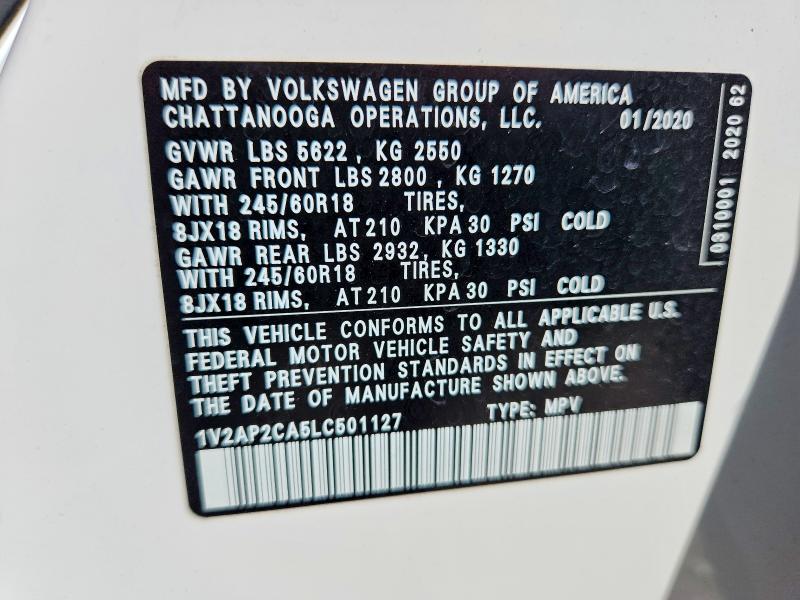 Aukcja sprzedaży 2020 Volkswagen Atlas, vin: 1V2AP2CA5LC501127, numer aukcji: 56270286