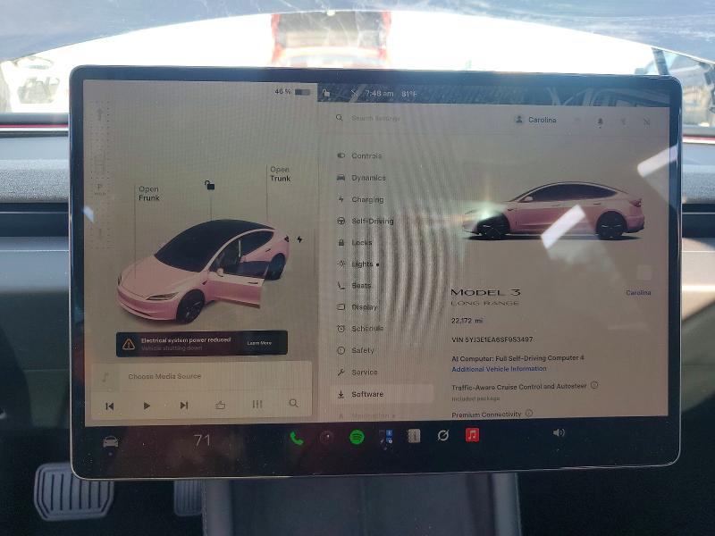 Auction sale of the 2025 Tesla Model 3, vin: 5YJ3E1EA6SF953497, lot number: 57121666