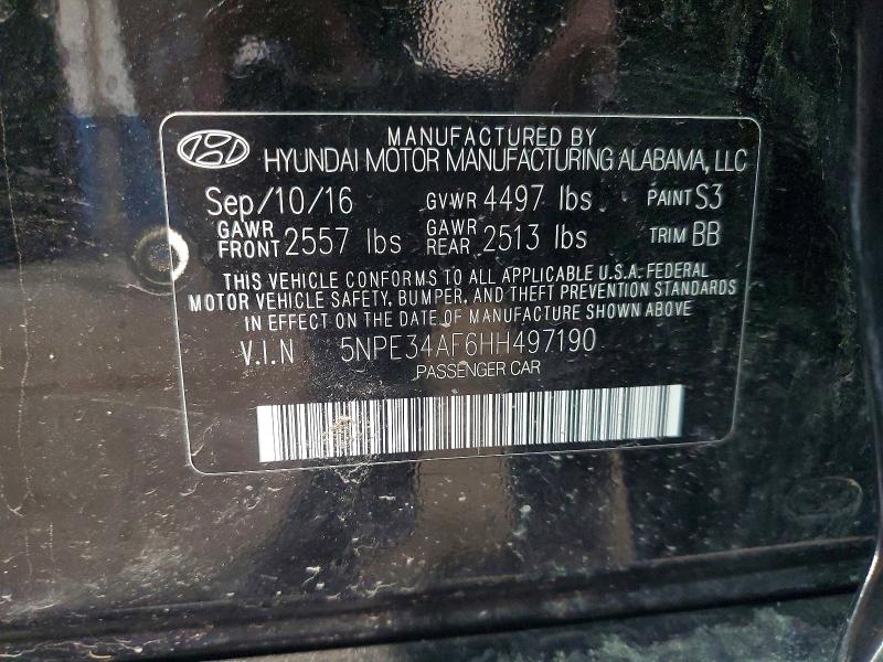 2017 Hyundai Sonata მანქანა იყიდება აუქციონზე, vin: 5NPE34AF6HH497190, აუქციონის ნომერი: 55608176