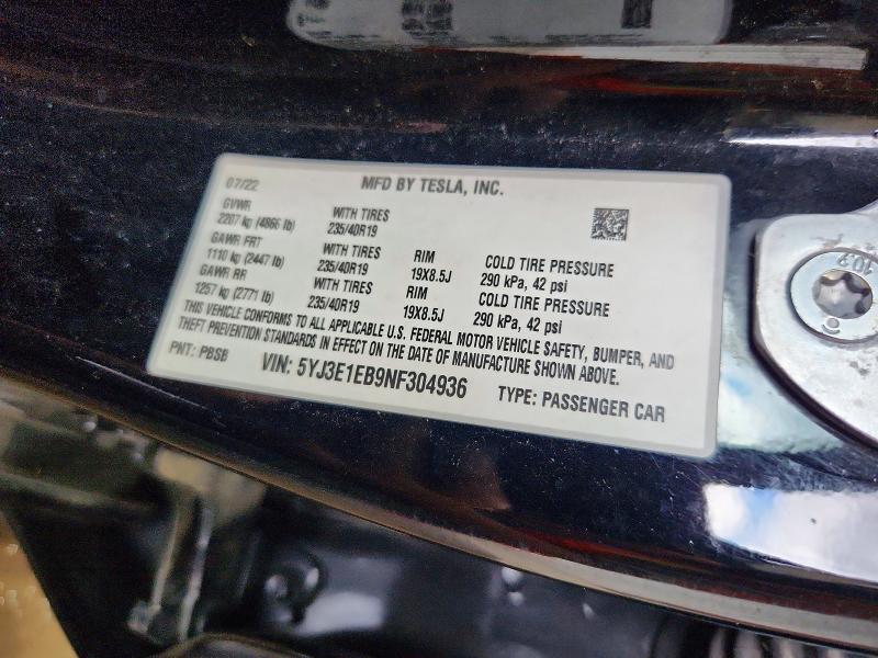 Aukcja sprzedaży 2022 Tesla Model 3, vin: 5YJ3E1EB9NF304936, numer aukcji: 57886446