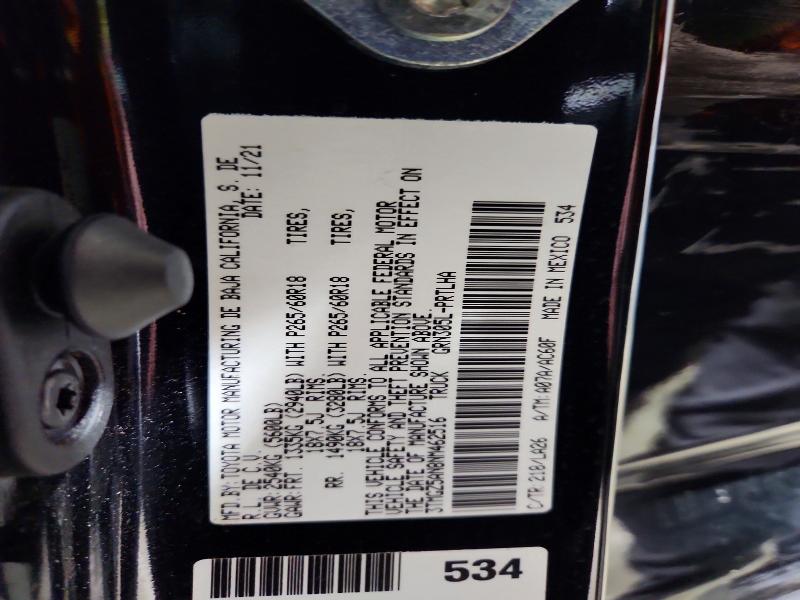 57189756 :رقم المزاد ، 3TMGZ5AN8NM462516 vin ، 2022 Toyota Tacoma مزاد بيع
