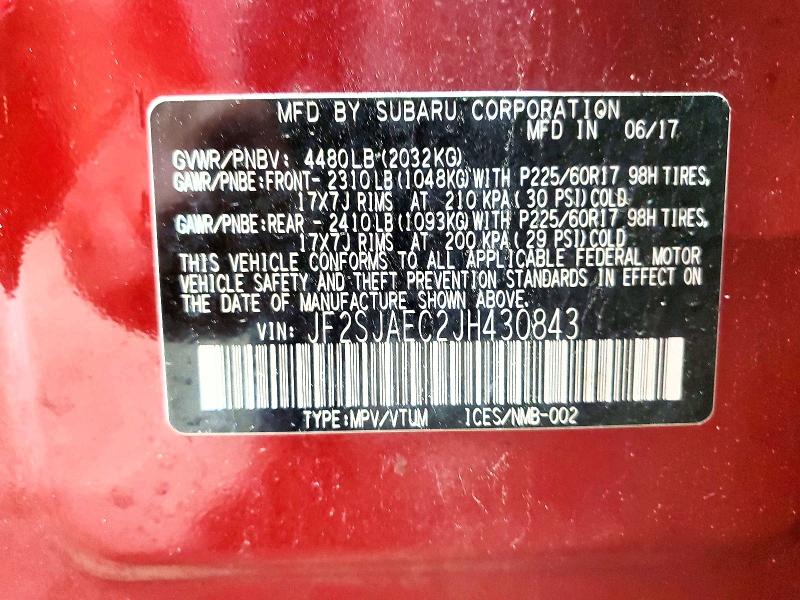 57617696 :رقم المزاد ، JF2SJAEC2JH430843 vin ، 2018 Subaru Forester مزاد بيع