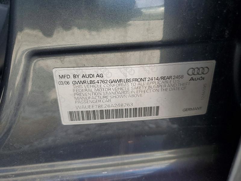 Продаж на аукціоні авто 2006 Audi A4, vin: WAUEF78E26A248263, номер лоту: 56927556