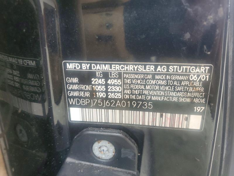 2002 Mercedes-benz Cl მანქანა იყიდება აუქციონზე, vin: WDBPJ75J62A019735, აუქციონის ნომერი: 57682116