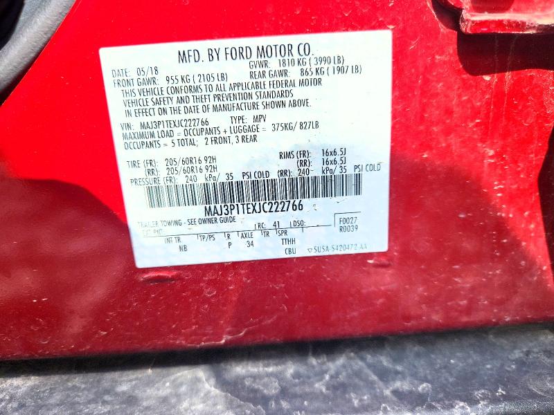 56792296 :رقم المزاد ، MAJ3P1TEXJC222766 vin ، 2018 Ford Ecosport مزاد بيع
