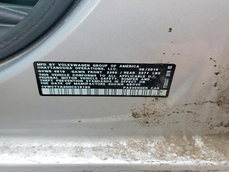 Продажа на аукционе авто 2017 Volkswagen Passat, vin: 1VWCT7A30HC016163, номер лота: 56432226