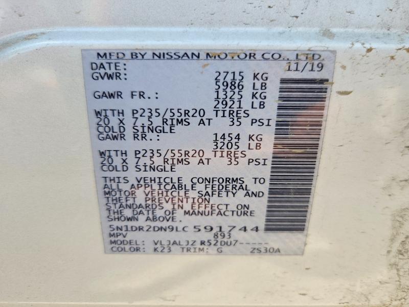 57711356 :رقم المزاد ، 5N1DR2DN9LC591744 vin ، 2020 Nissan Pathfinder مزاد بيع