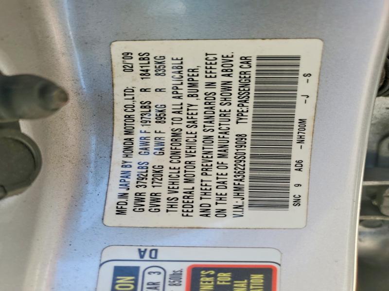2009 Honda Civic მანქანა იყიდება აუქციონზე, vin: JHMFA36229S019098, აუქციონის ნომერი: 58840486