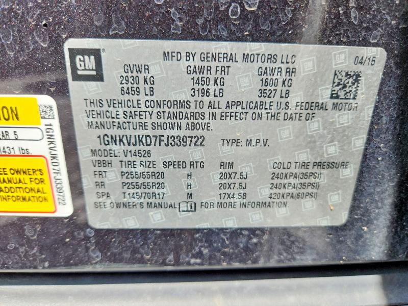 56121376 :رقم المزاد ، 1GNKVJKD7FJ339722 vin ، 2015 Chevrolet Traverse مزاد بيع