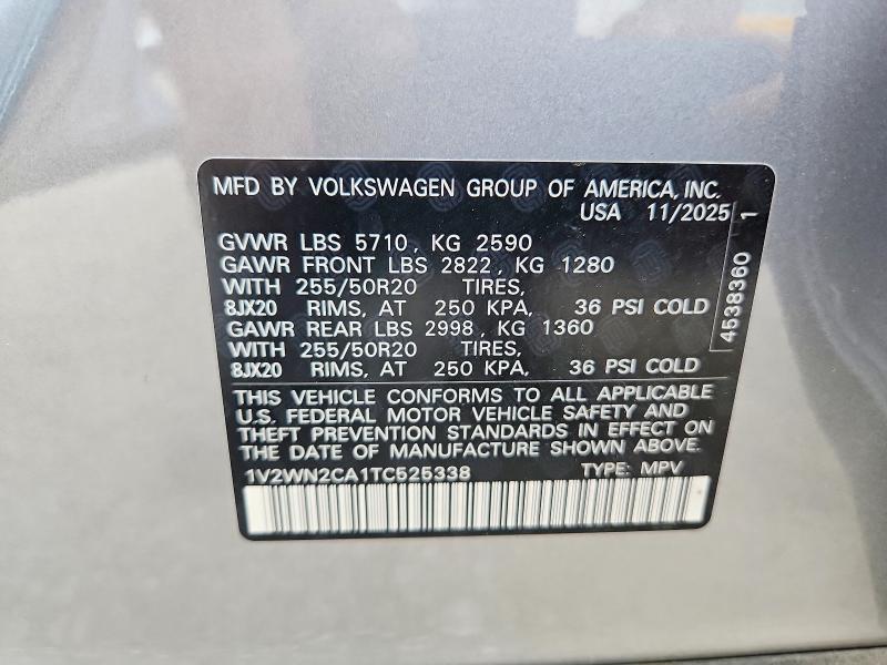Продажа на аукционе авто 2026 Volkswagen Atlas, vin: 1V2WN2CA1TC525338, номер лота: 57232296