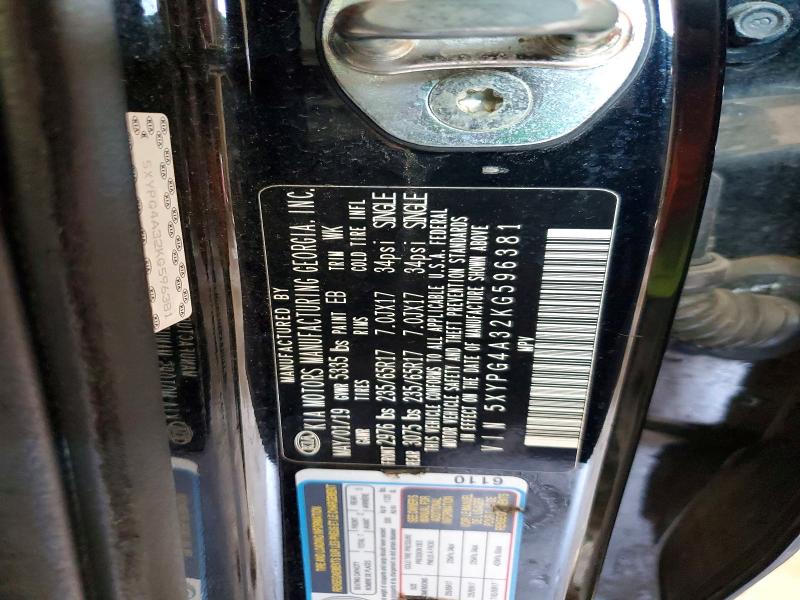 2019 Kia Sorento მანქანა იყიდება აუქციონზე, vin: 5XYPG4A32KG596381, აუქციონის ნომერი: 58689136
