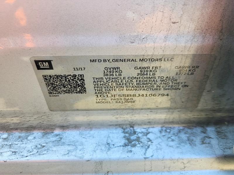 Продаж на аукціоні авто 2018 Chevrolet Sonic, vin: 1G1JF5SB8J4106794, номер лоту: 57844806