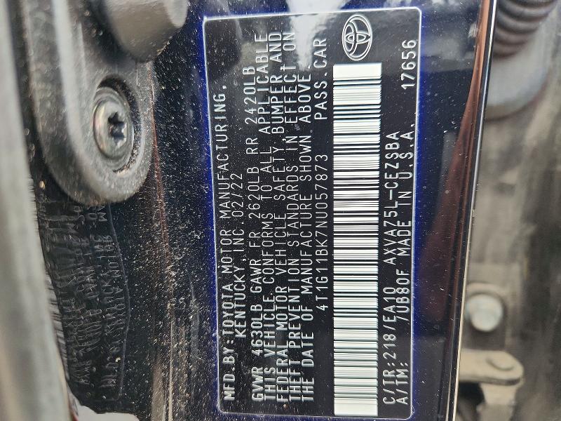 Продаж на аукціоні авто 2022 Toyota Camry, vin: 4T1G11BK7NU057873, номер лоту: 55754216