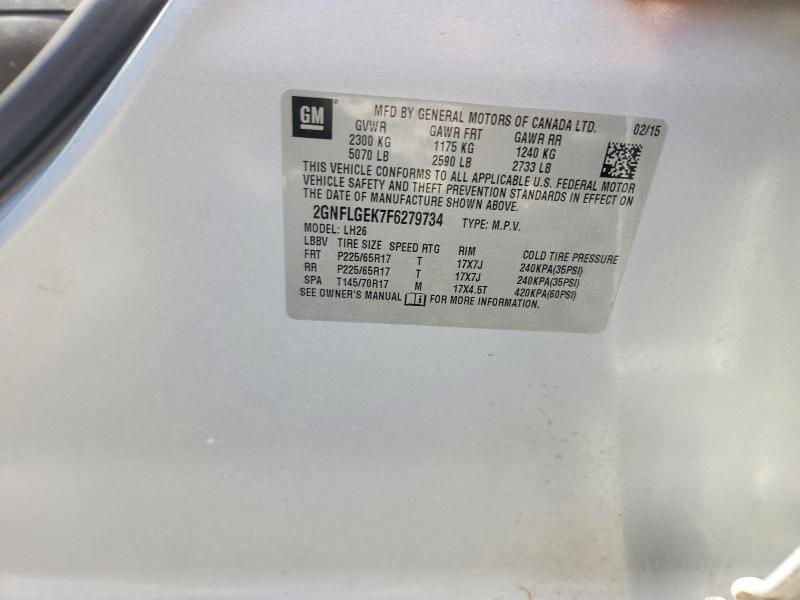 58529756 :رقم المزاد ، 2GNFLGEK7F6279734 vin ، 2015 Chevrolet Equinox مزاد بيع
