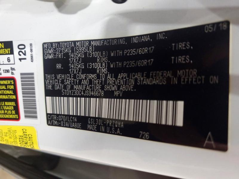 2018 Toyota Sienna მანქანა იყიდება აუქციონზე, vin: 5TDYZ3DC4JS946678, აუქციონის ნომერი: 57497826
