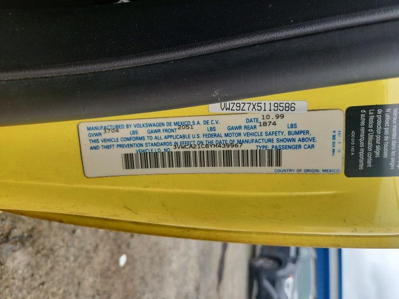 59384676 :رقم المزاد ، 3VWCA21C8YM439967 vin ، 2000 Volkswagen New Beetle مزاد بيع