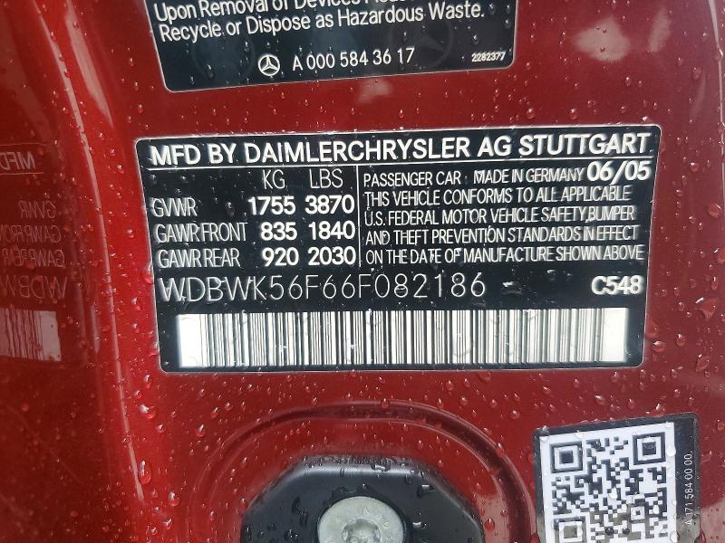 Auction sale of the 2006 Mercedes-benz Slk, vin: WDBWK56F66F082186, lot number: 56756376
