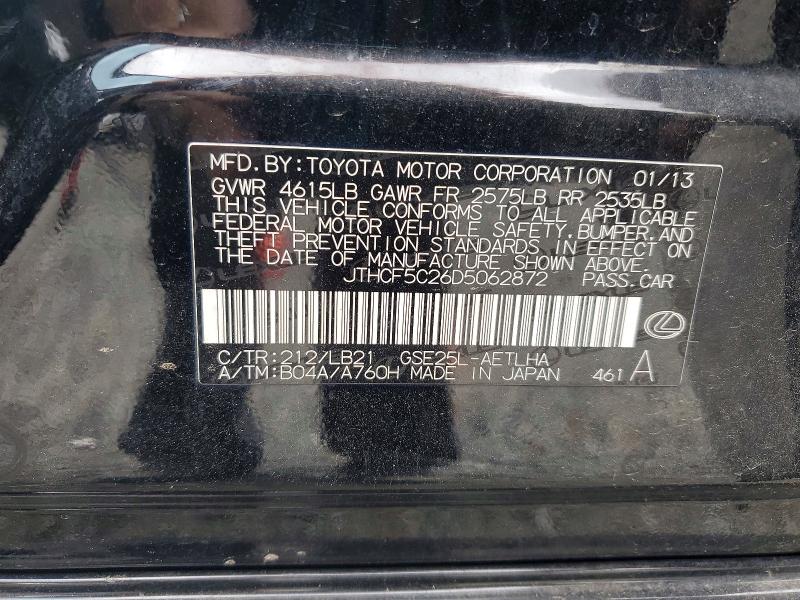 Aukcja sprzedaży 2013 Lexus Is, vin: JTHCF5C26D5062872, numer aukcji: 59352486