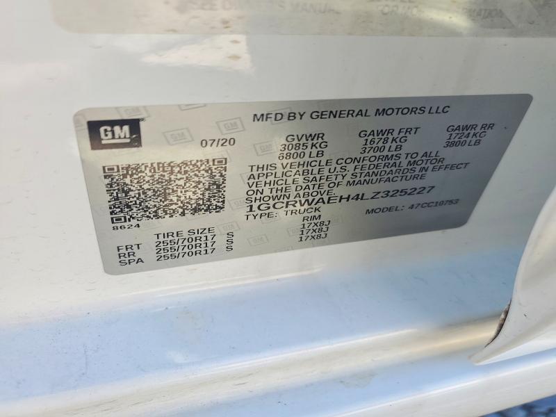 Aukcja sprzedaży 2020 Chevrolet Silverado, vin: 1GCRWAEH4LZ325227, numer aukcji: 56056786