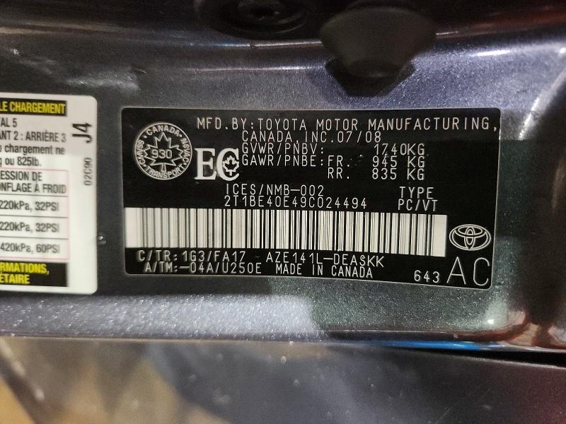 Aukcja sprzedaży 2009 Toyota Corolla, vin: 2T1BE40E49C024494, numer aukcji: 56142656