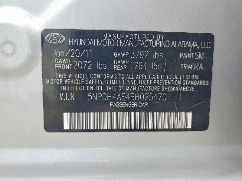 58334846 :رقم المزاد ، 5NPDH4AE4BH025470 vin ، 2011 Hyundai Elantra مزاد بيع