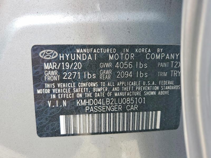 57305126 :رقم المزاد ، KMHD04LB2LU085101 vin ، 2020 Hyundai Elantra مزاد بيع