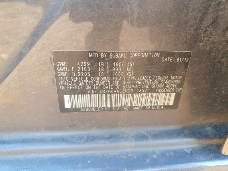 57575156 :رقم المزاد ، 4S3GKAA68K3612837 vin ، 2019 Subaru Impreza مزاد بيع