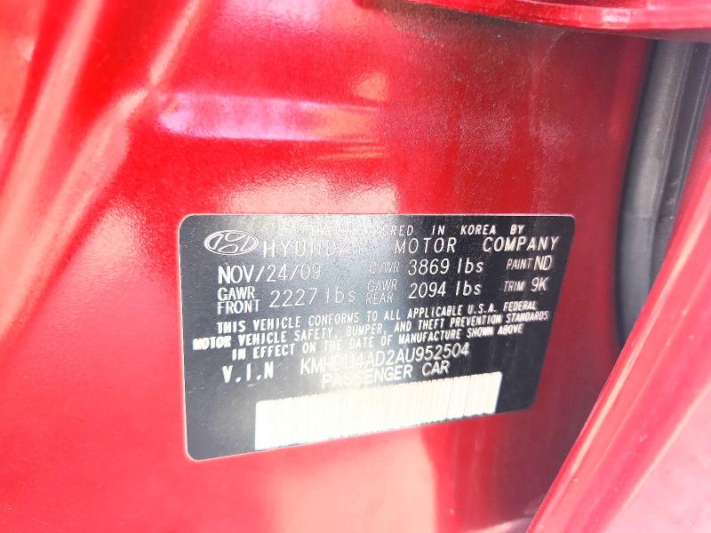 2010 Hyundai Elantra მანქანა იყიდება აუქციონზე, vin: KMHDU4AD2AU952504, აუქციონის ნომერი: 58980806