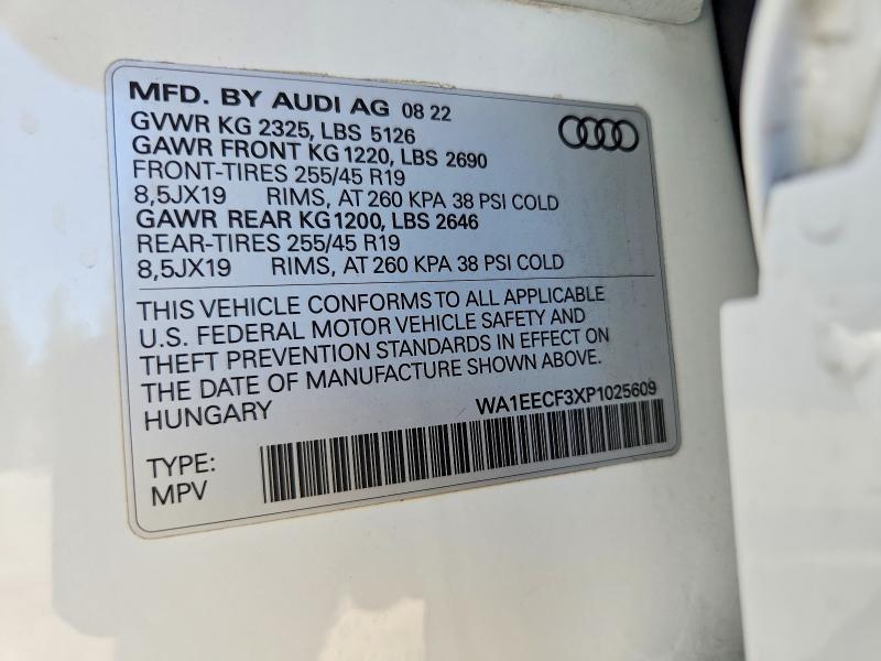 2023 Audi Q3 მანქანა იყიდება აუქციონზე, vin: WA1EECF3XP1025609, აუქციონის ნომერი: 57216876