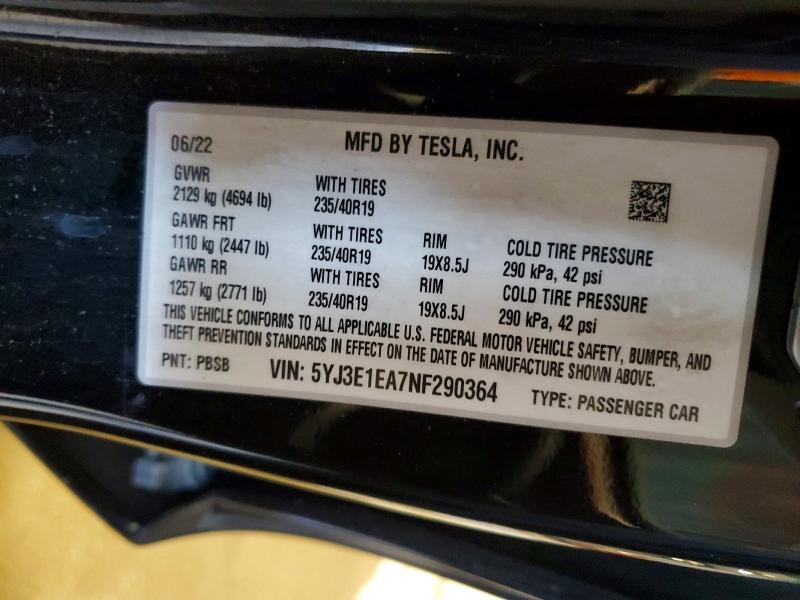 Aukcja sprzedaży 2022 Tesla Model 3, vin: 5YJ3E1EA7NF290364, numer aukcji: 55599896