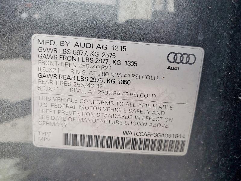2016 Audi Sq5 მანქანა იყიდება აუქციონზე, vin: WA1CCAFP3GA091844, აუქციონის ნომერი: 58510916
