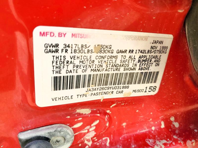 2000 Mitsubishi Mirage მანქანა იყიდება აუქციონზე, vin: JA3AY26C9YU031888, აუქციონის ნომერი: 54594096