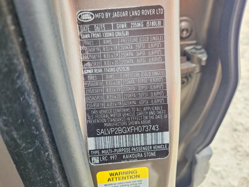 Продажа на аукционе авто 2015 Land Rover Range Rover Evoque, vin: SALVP2BGXFH073743, номер лота: 56167736