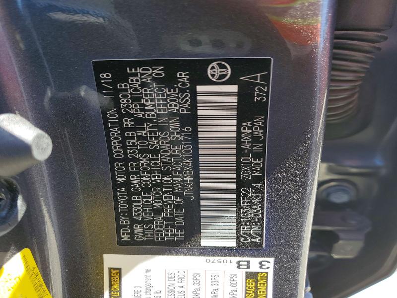 Aukcja sprzedaży 2019 Toyota C-hr, vin: JTNKHMBX4K1031716, numer aukcji: 57012406