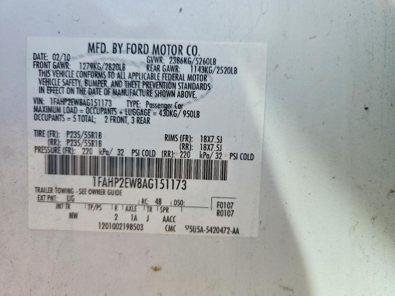 Продажа на аукционе авто 2010 Ford Taurus, vin: 1FAHP2EW8AG151173, номер лота: 57360276