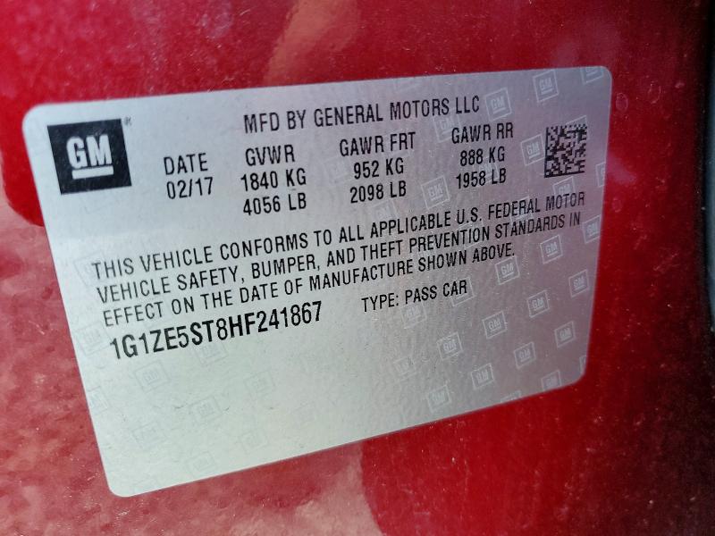 2017 Chevrolet Malibu მანქანა იყიდება აუქციონზე, vin: 1G1ZE5ST8HF241867, აუქციონის ნომერი: 57372006