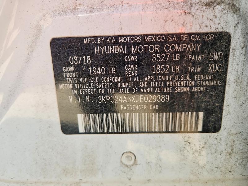 2018 Hyundai Accent მანქანა იყიდება აუქციონზე, vin: 3KPC24A3XJE029389, აუქციონის ნომერი: 56237466